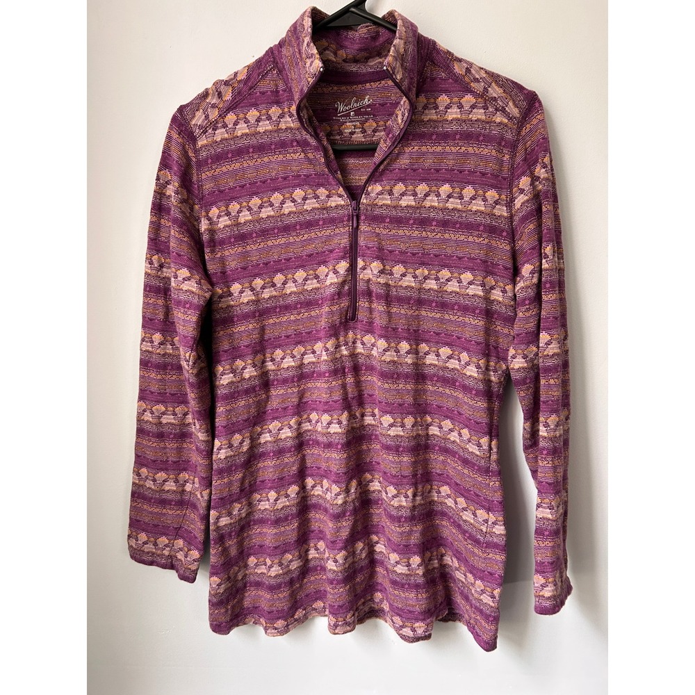 Woolrich Womens Purple Geometric Fair Isle Quarter Zip Knit Pullover Top Small